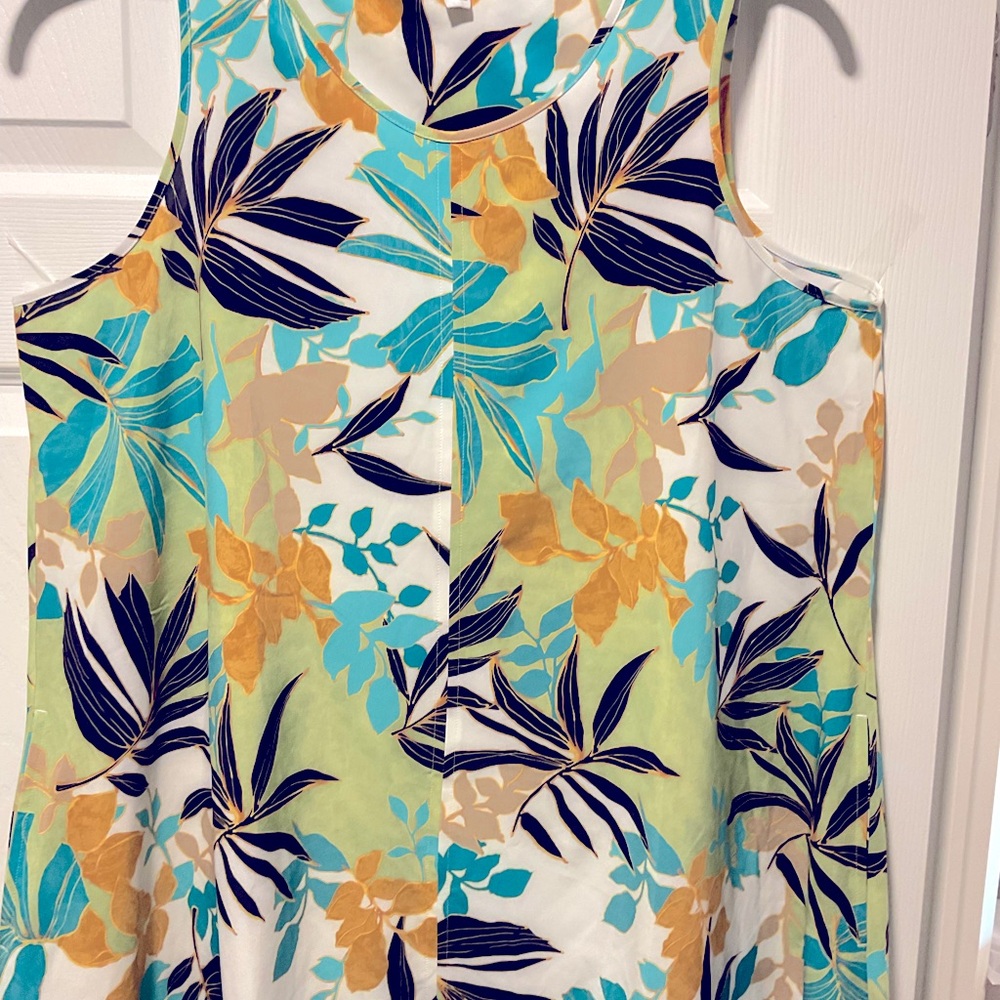 Tropical Leaf Print Sleeveless Dress
